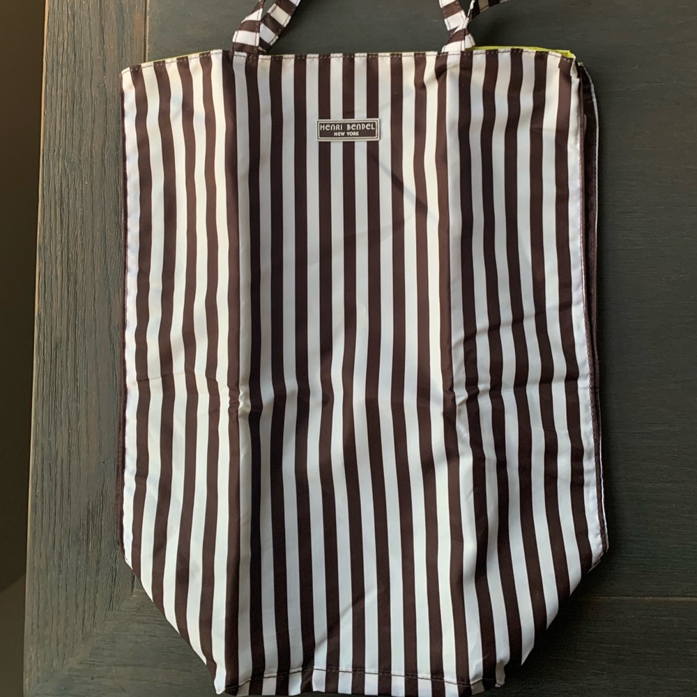 henri bendel Brown & White Vertical Stripe Tote